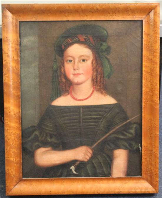 Hannah Maria Hudson. oil portrait of Miss Dunn wearing a tartan bonnet, Aged 11½ years(-)